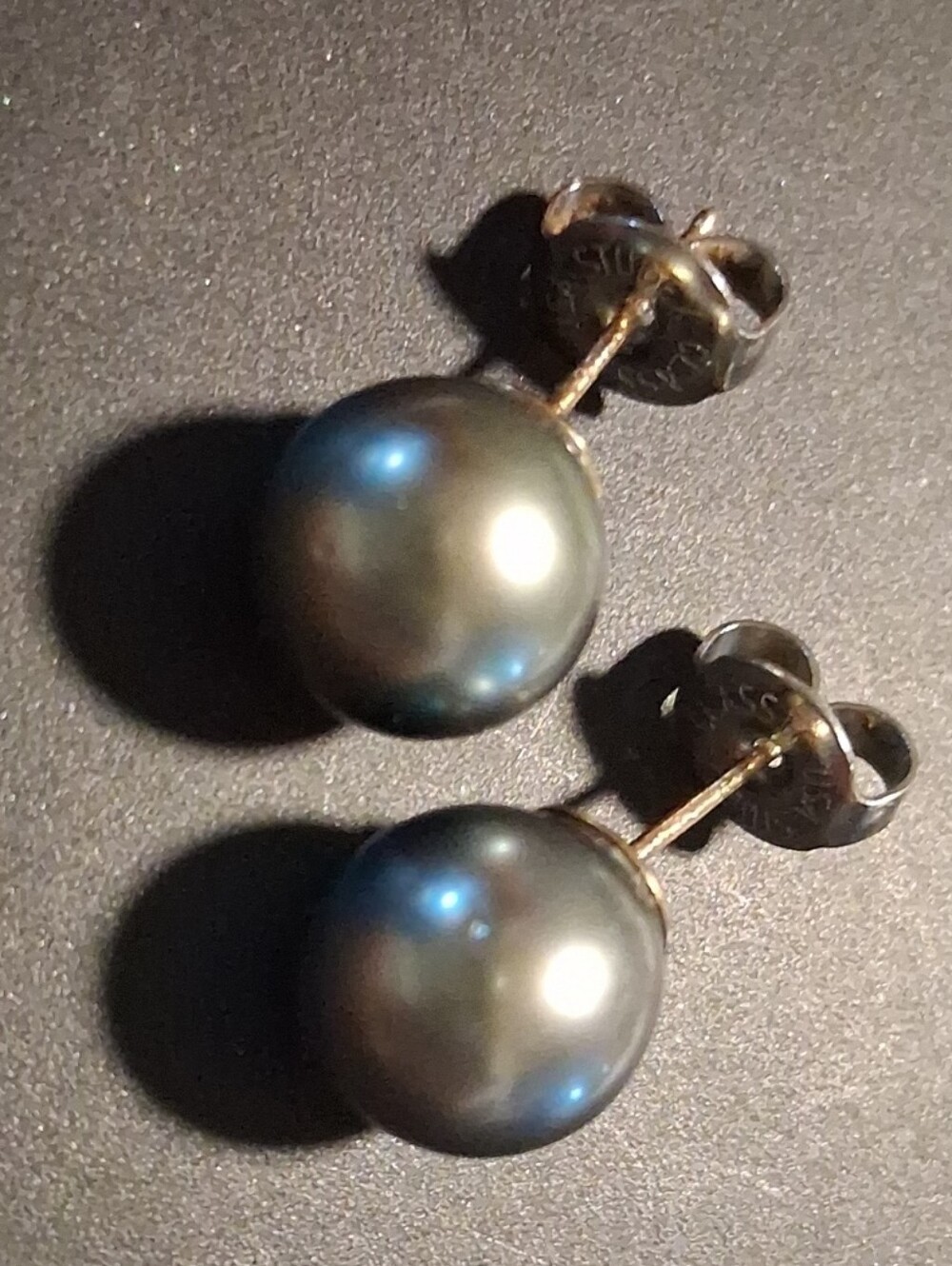 Genuine Blue Pearl Iridescent Stud Earrings 925 Vermeil W 925 Replacement Backs.